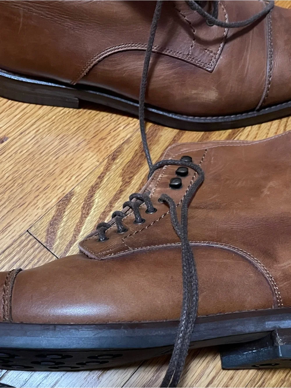 Coach Men's Brown Leather Cap-Toe Lace-Up Boots